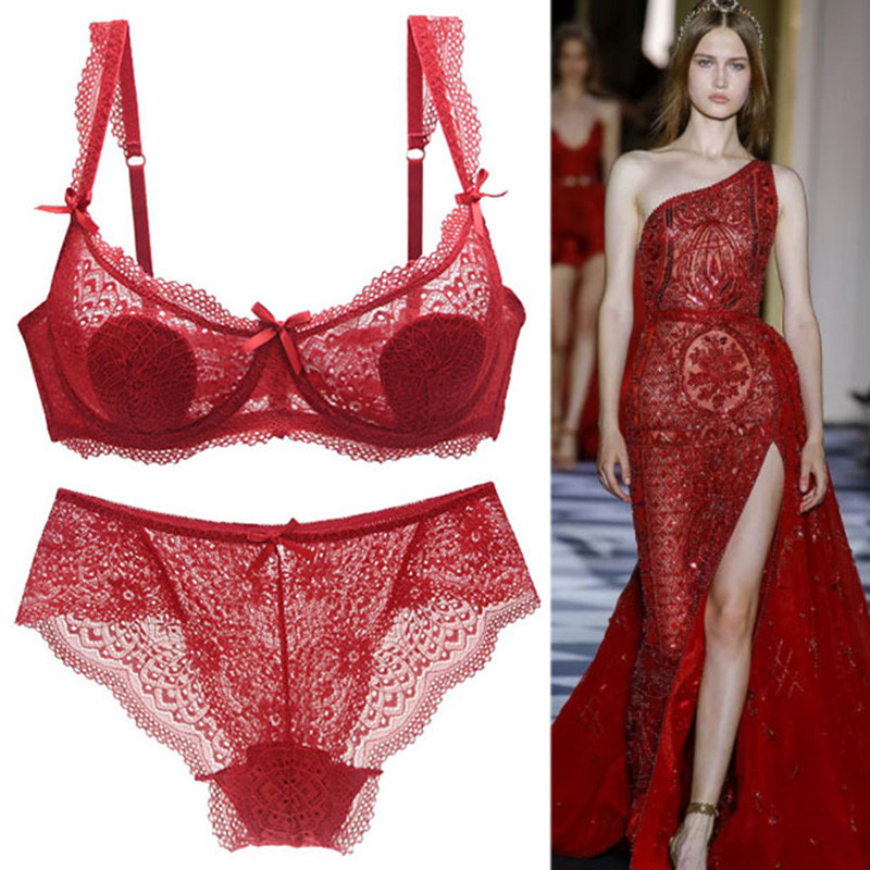 DaiNaFang Νέα σέξι σετ σουτιέν Κέντημα με λουλούδια Εξαιρετικά λεπτό χοντρό εσώρουχο με δαντέλα κάτω από σύρμα Push Up Εσώρουχα ABCD Cup