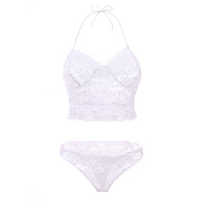 Set de sutien transparent pentru femei, 2 buc. Set de lenjerie din dantelă, flori sexy, erotice, mov, fără sudură, Slip Lenceria
