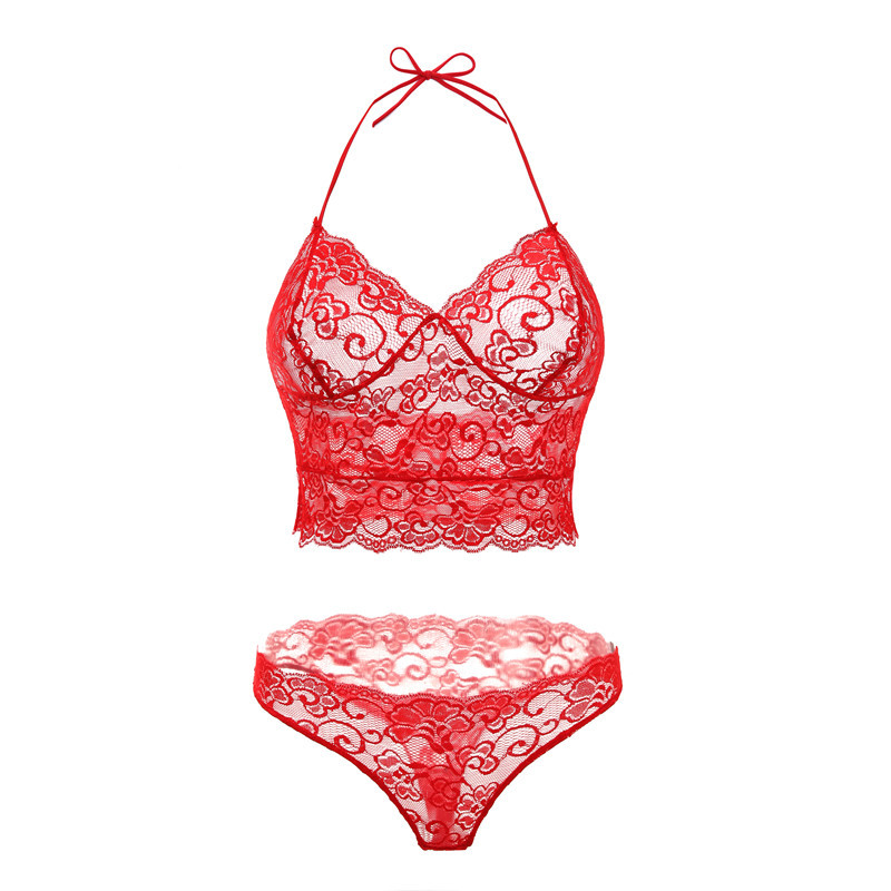 Set de sutien transparent pentru femei, 2 buc. Set de lenjerie din dantelă, flori sexy, erotice, mov, fără sudură, Slip Lenceria