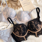 Dantela sexy piept mic aduna lenjerie fără inel de oțel set de lenjerie intima superioară subțire și inferioară groasă femei reglare sutien chiloți costum