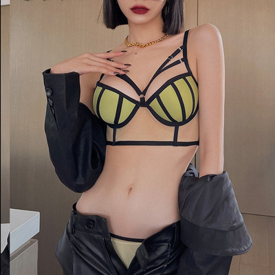 Kontrastvärvi triibuline sidemega Push Up rinnahoidja komplekt aluspesu võrgust läbipaistvad aluspüksid naiste ilus seksikas pesu 2022 uus