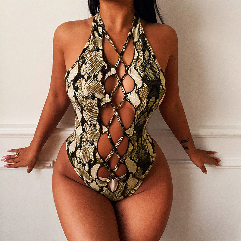 BKLD Primăvară și vară Sexy Serpentine imprimate ținute dintr-o bucată Elegant Streetwear Body cu Halter fără spate