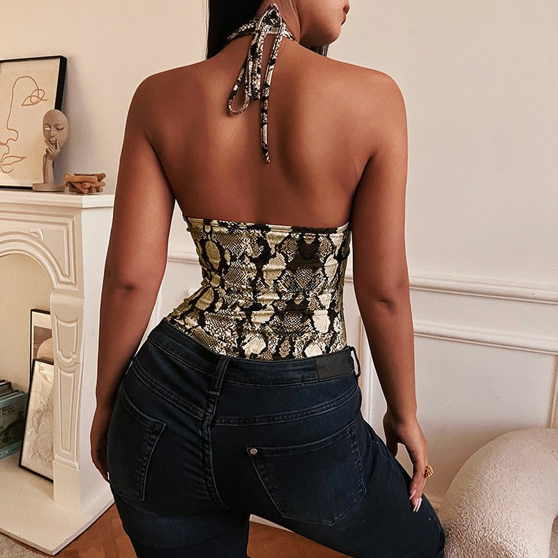 BKLD Primăvară și vară Sexy Serpentine imprimate ținute dintr-o bucată Elegant Streetwear Body cu Halter fără spate