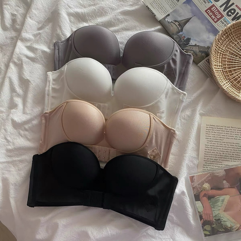 Lisacmvpnel Strapless Gathered Αντιολισθητικό σουτιέν Κοριτσίστικο εσώρουχο χωρίς ραφή στην πλάτη