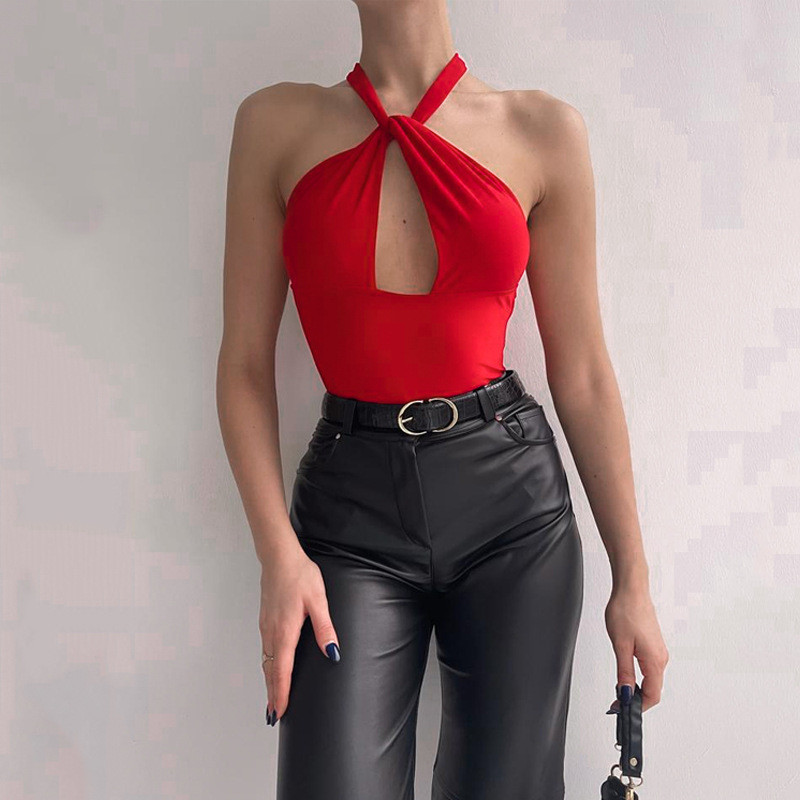 BKLD ținute sexy pentru femei 2022, primăvară și vară, body fără mâneci, cu șalter în V adânc, culoare solidă, haine de festival