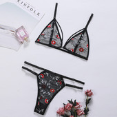 Εσώρουχα σέξι κοστούμι Διάφανο σουτιέν Γυναικείο 2 τεμάχια Floral κέντημα Εσώρουχο κοστούμι δαντέλα χωρίς ατσάλινο στήριγμα Σουτιέν S-XL