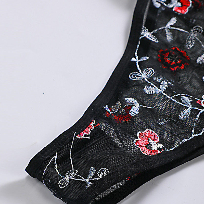 Εσώρουχα σέξι κοστούμι Διάφανο σουτιέν Γυναικείο 2 τεμάχια Floral κέντημα Εσώρουχο κοστούμι δαντέλα χωρίς ατσάλινο στήριγμα Σουτιέν S-XL