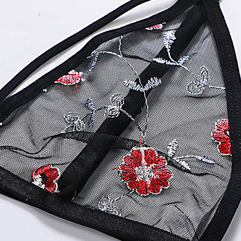 Εσώρουχα σέξι κοστούμι Διάφανο σουτιέν Γυναικείο 2 τεμάχια Floral κέντημα Εσώρουχο κοστούμι δαντέλα χωρίς ατσάλινο στήριγμα Σουτιέν S-XL