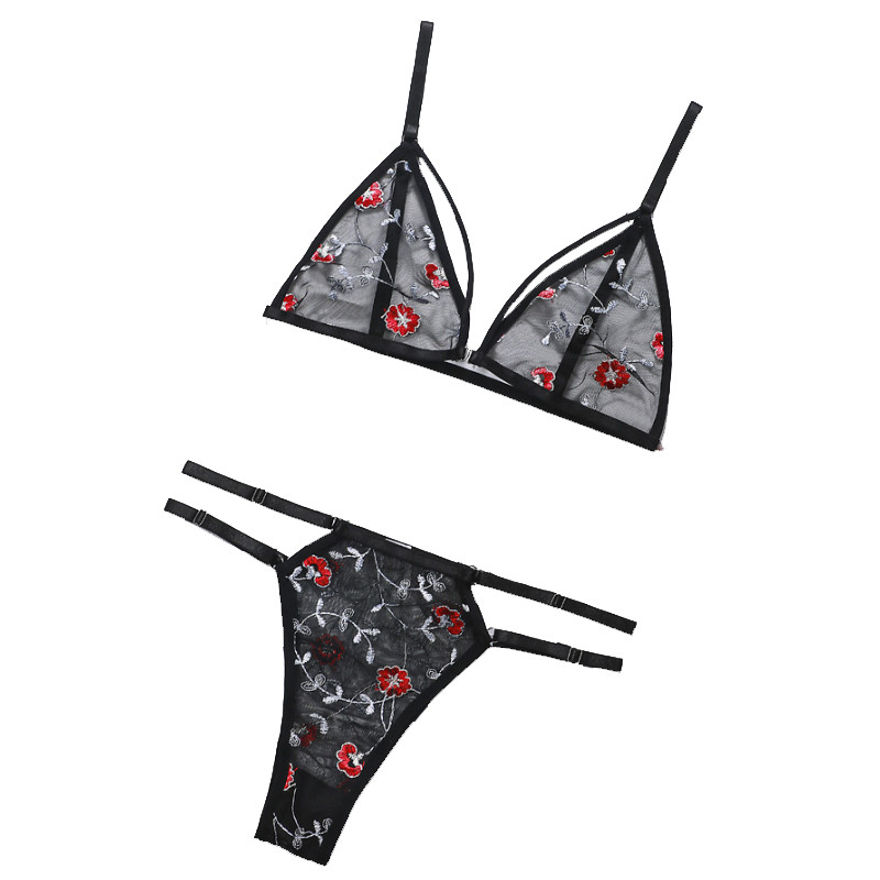 Εσώρουχα σέξι κοστούμι Διάφανο σουτιέν Γυναικείο 2 τεμάχια Floral κέντημα Εσώρουχο κοστούμι δαντέλα χωρίς ατσάλινο στήριγμα Σουτιέν S-XL