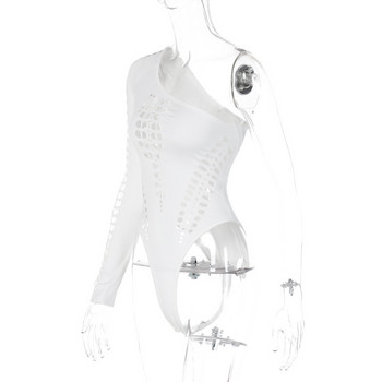 BKLD Дамско облекло 2022 Есен Нова мода Издълбано секси едно рамо с дълъг ръкав Streetwear Едноцветно черно боди
