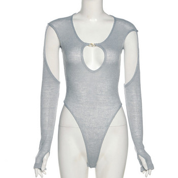 BKLD 2021 Χειμερινά νέα σέξι ρούχα για γυναίκες Μόδα στρογγυλή λαιμόκοψη μακριά μανίκια, μονόχρωμη κομμένη φόρμα ολόσωμη φόρμα