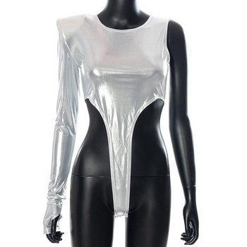 BKLD σέξι ρούχα για γυναίκες χειμώνας 2021 Νέα μονόχρωμα ασημένια φορμάκια casual στρογγυλή λαιμόκοψη με μονό μανίκι μαξιλαράκια ώμου Λεπτά μπλουζάκια