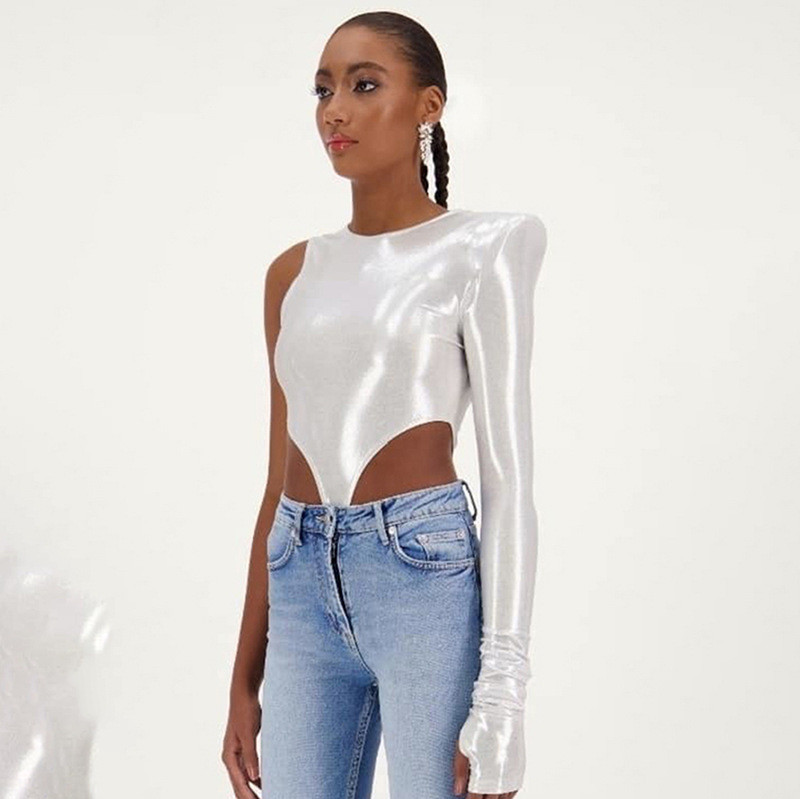 BKLD ținute sexy pentru femei, iarna 2021, noua culoare solidă, argintiu, body, ocazional, cu gât rotund, cu o singură mânecă, pentru umăr, topuri subțiri