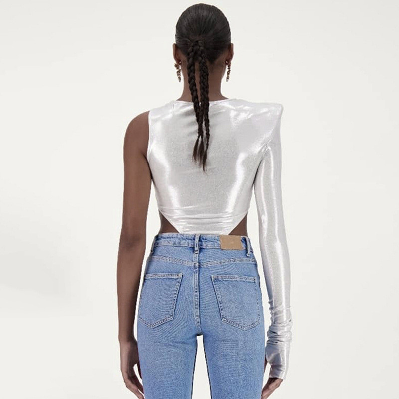 BKLD ținute sexy pentru femei, iarna 2021, noua culoare solidă, argintiu, body, ocazional, cu gât rotund, cu o singură mânecă, pentru umăr, topuri subțiri