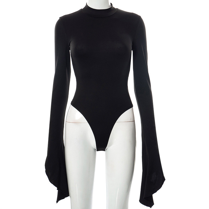 BKLD Body negru pentru femei 2022, haine noi de primăvară, culoare uni, ocazional, cu gât rotund, cu mânecă lungă, top subțire, îmbrăcăminte de club