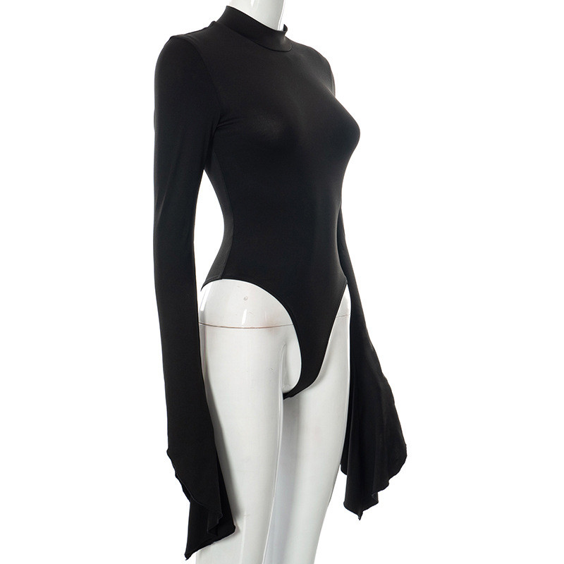 BKLD Body negru pentru femei 2022, haine noi de primăvară, culoare uni, ocazional, cu gât rotund, cu mânecă lungă, top subțire, îmbrăcăminte de club