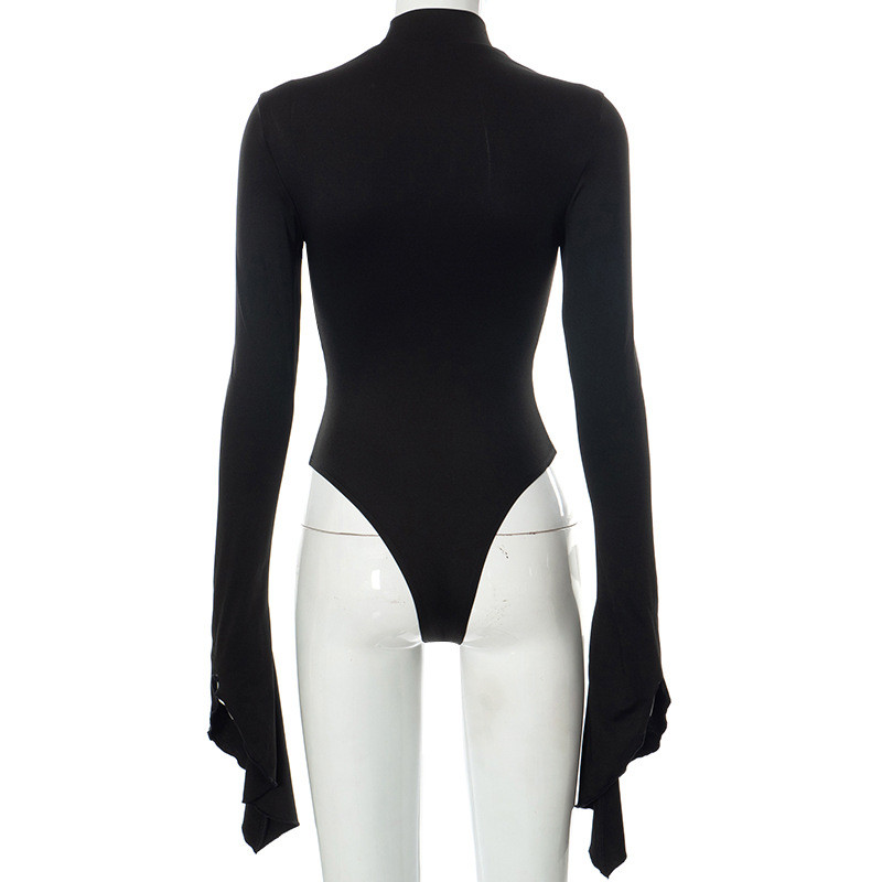 BKLD Body negru pentru femei 2022, haine noi de primăvară, culoare uni, ocazional, cu gât rotund, cu mânecă lungă, top subțire, îmbrăcăminte de club