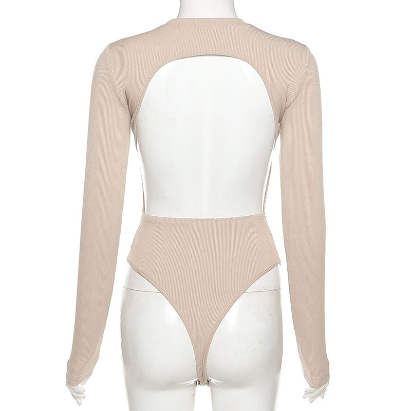 BKLD Body cu mânecă lungă cu gât rotund, sexy, fără spate, la modă, subțire, culoare solidă, ținute dintr-o bucată, vara 2021, îmbrăcăminte nouă pentru femei