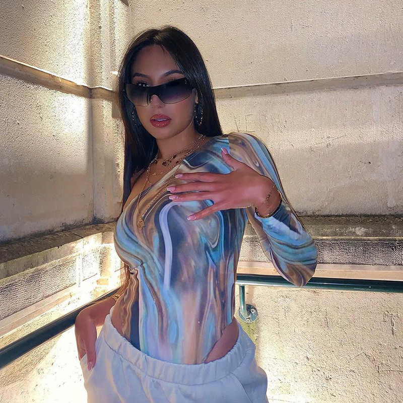 BKLD festivalska odjeća 2021. Nova jesenska modna odjeća s printom na jedno rame, uska jednodijelna odjeća dugih rukava za žene, seksi klupska odjeća