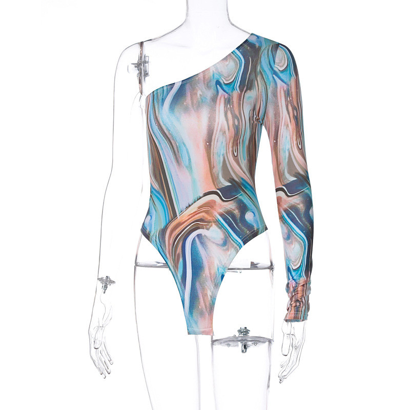 BKLD festivalska odjeća 2021. Nova jesenska modna odjeća s printom na jedno rame, uska jednodijelna odjeća dugih rukava za žene, seksi klupska odjeća