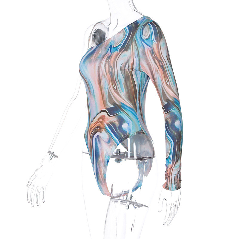 BKLD festivalska odjeća 2021. Nova jesenska modna odjeća s printom na jedno rame, uska jednodijelna odjeća dugih rukava za žene, seksi klupska odjeća