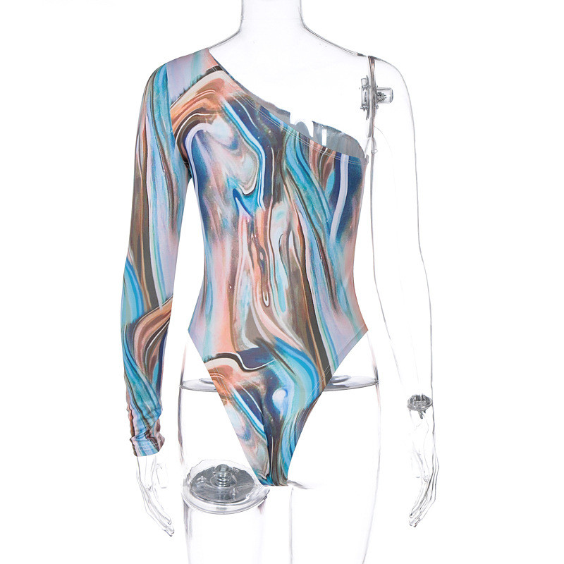 BKLD festivalska odjeća 2021. Nova jesenska modna odjeća s printom na jedno rame, uska jednodijelna odjeća dugih rukava za žene, seksi klupska odjeća