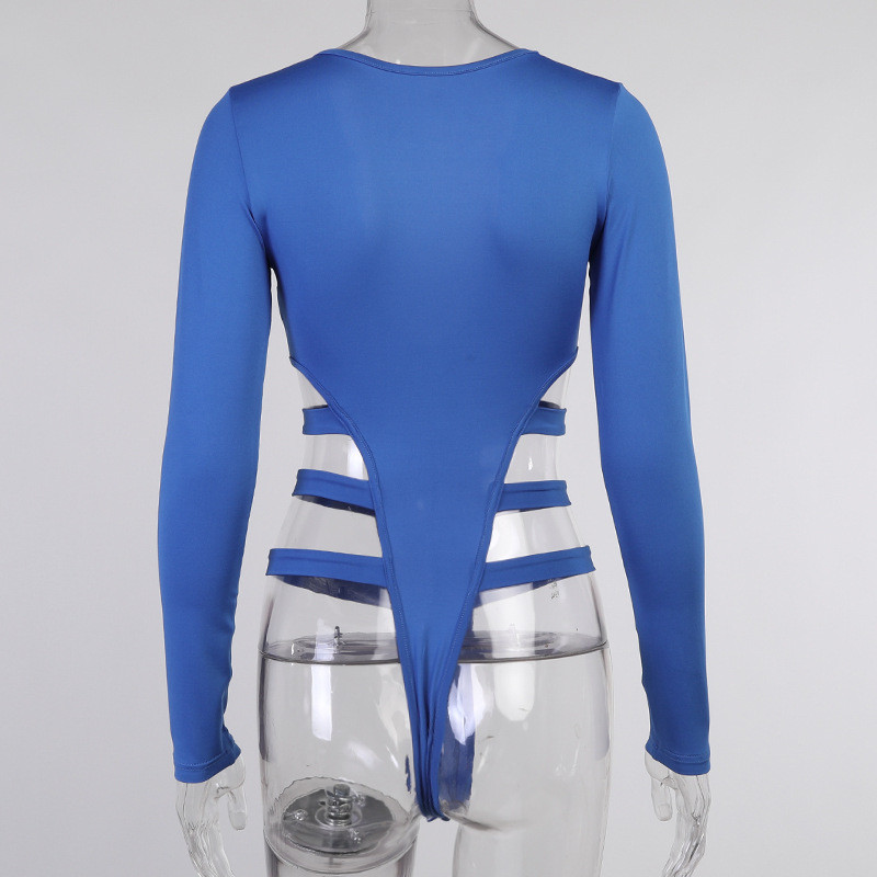 BKLD ολόσωμο γυναικείο μακρυμάνικο μπλουζάκι Σέξι ολόσωμες στολές Clubwear V-λαιμόκοψη κούφιο μονόχρωμο γυναικεία ρούχα 2021 Νέα μόδα