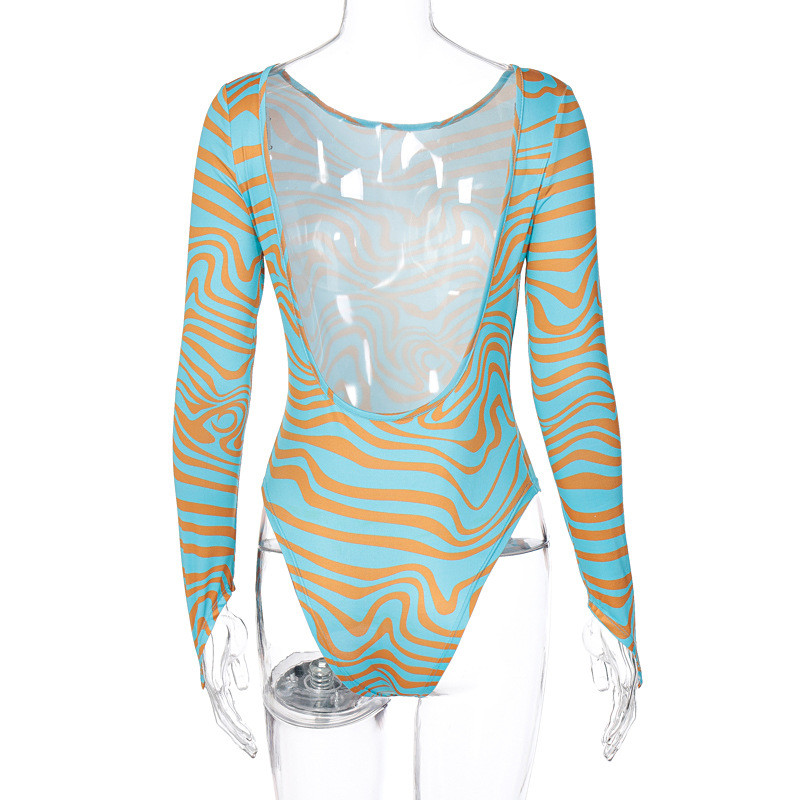 BKLD Îmbrăcăminte pentru femei Toamnă/Iarnă 2021 Nouă modă Body cu mânecă lungă cu imprimeu în dungi neregulate cu gât rotund ținute dintr-o bucată