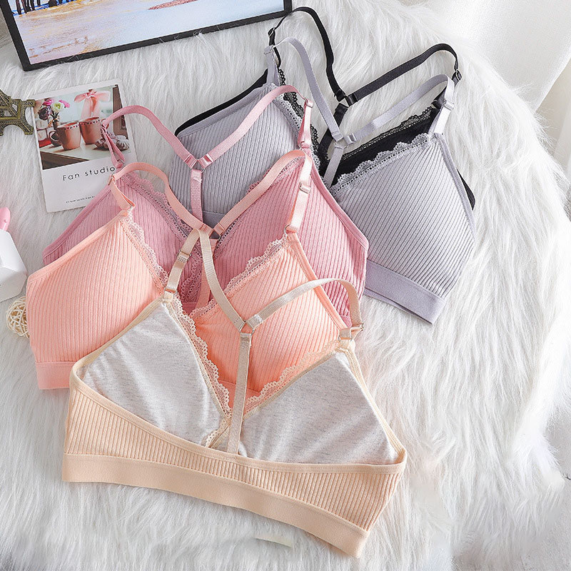 Βαμβακερή σφεντόνα Όμορφο σουτιέν κοριτσιού στο πίσω μέρος Κορίτσι χωρίς ατσάλι Αθλητικό τυλιγμένο στήθος Φοιτητική κοπέλα Μαζέψτε λεπτό σουτιέν με λουράκι