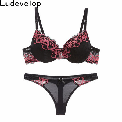 Νέο σέξι γυναικείο σουτιέν push up σετ σουτιέν Δαντελένιο κέντημα bralette Εσώρουχα εσώρουχα Intimates Μαύρο κόκκινο γυναικείο Σετ στρινγκ