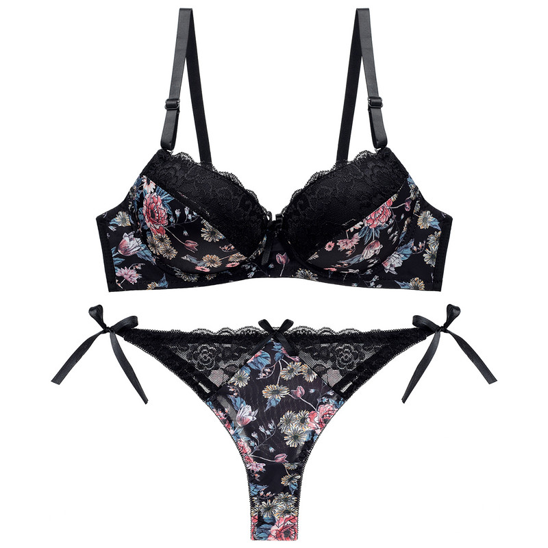 Seamless G String Intimate Print Σετ Σέξι στρινγκ BC Push Up Fashion Γυναικεία εσώρουχα Μαύρα λευκά εσώρουχα