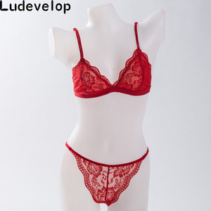 Set de sutien din dantelă fără sârmă de vară cupe triunghiulare subțiri Set sutien și chiloți de culoare solidă Lenjerie Lenjerie de corp Femei Sutien Demi