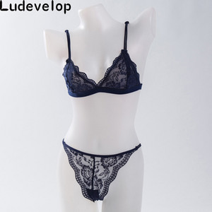 Set de sutien din dantelă fără sârmă de vară cupe triunghiulare subțiri Set sutien și chiloți de culoare solidă Lenjerie Lenjerie de corp Femei Sutien Demi