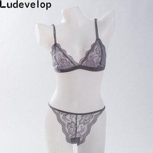 Set de sutien din dantelă fără sârmă de vară cupe triunghiulare subțiri Set sutien și chiloți de culoare solidă Lenjerie Lenjerie de corp Femei Sutien Demi