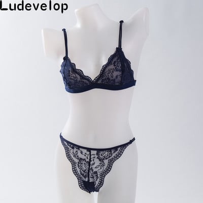 Suvine Bralette traadita pitsist rinnahoidjakomplekt õhuke kolmnurktopsid Ühevärviline rinnahoidja ja aluspükste komplekt pesu aluspesu naistele Demi rinnahoidja