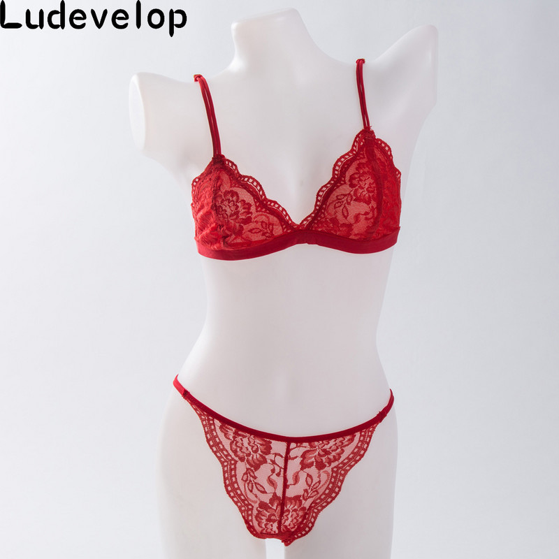 Set de sutien din dantelă fără sârmă de vară cupe triunghiulare subțiri Set sutien și chiloți de culoare solidă Lenjerie Lenjerie de corp Femei Sutien Demi