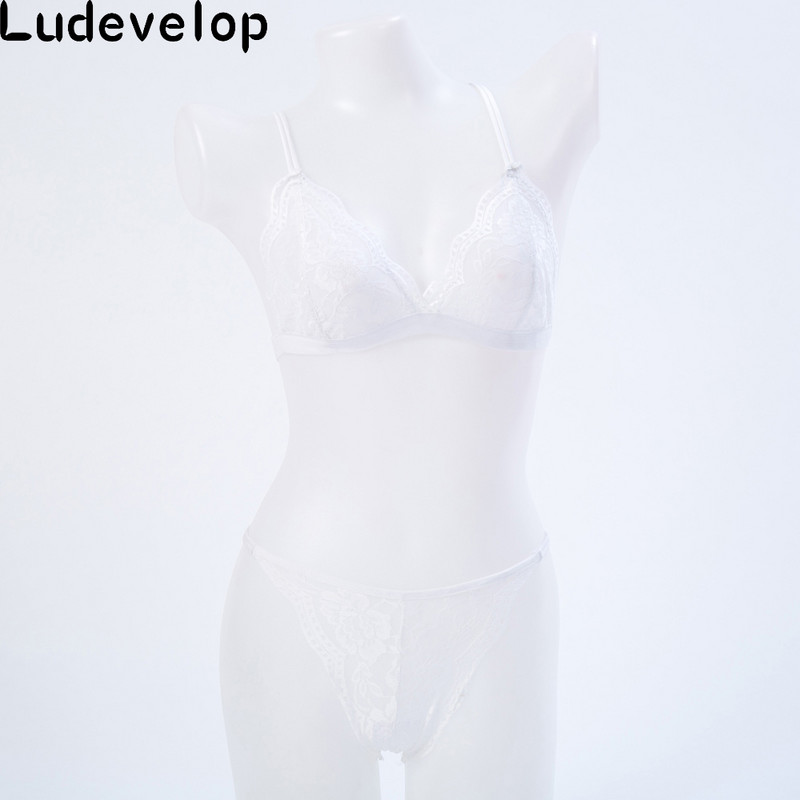 Set de sutien din dantelă fără sârmă de vară cupe triunghiulare subțiri Set sutien și chiloți de culoare solidă Lenjerie Lenjerie de corp Femei Sutien Demi