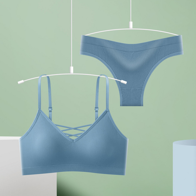 Σέξι Γυναικεία Σετ Εσωρούχων Ερωτικά Σταυρωτά Σετ Εσώρουχα Χωρίς Ραφή Ασύρματο Σουτιέν και Εσωρούχων Νέο