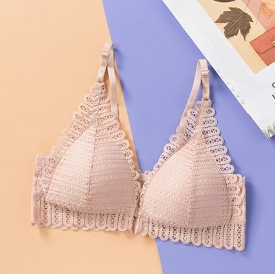 YBFDO Set de lenjerie fără fir pentru femei Set de sutien sexy din dantelă Set sutien și chiloți fără spate Închidere frontală Lenjerie subțire fără sudură Sutiene moi