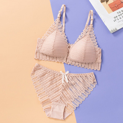 YBFDO Set de lenjerie fără fir pentru femei Set de sutien sexy din dantelă Set sutien și chiloți fără spate Închidere frontală Lenjerie subțire fără sudură Sutiene moi