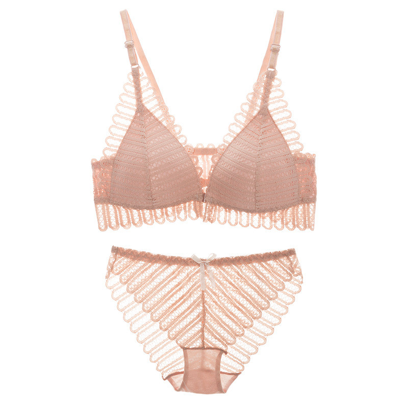 YBFDO Set de lenjerie fără fir pentru femei Set de sutien sexy din dantelă Set sutien și chiloți fără spate Închidere frontală Lenjerie subțire fără sudură Sutiene moi