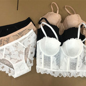 Set de sutien cu jumatate de cupa Push Up din dantela Lenjerie intimă cu bretele detașabile Sutien în formă de 7 piepți pentru femei Lenjerie sexy frumoasă
