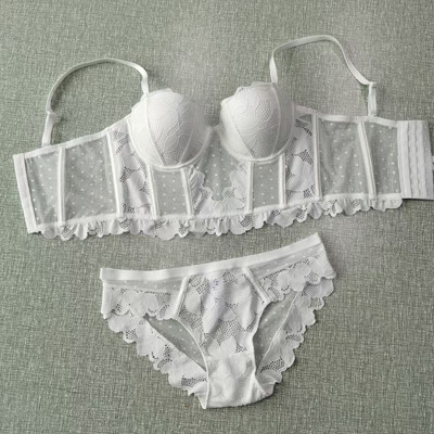 Set de sutien cu jumatate de cupa Push Up din dantela Lenjerie intimă cu bretele detașabile Sutien în formă de 7 piepți pentru femei Lenjerie sexy frumoasă
