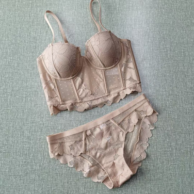 Set de sutien cu jumatate de cupa Push Up din dantela Lenjerie intimă cu bretele detașabile Sutien în formă de 7 piepți pentru femei Lenjerie sexy frumoasă