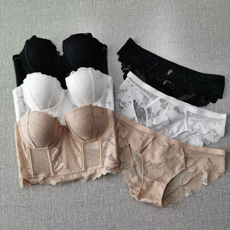 Set de sutien cu jumatate de cupa Push Up din dantela Lenjerie intimă cu bretele detașabile Sutien în formă de 7 piepți pentru femei Lenjerie sexy frumoasă