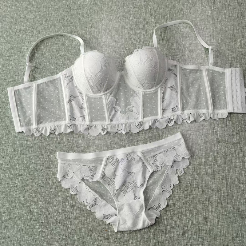 Set de sutien cu jumatate de cupa Push Up din dantela Lenjerie intimă cu bretele detașabile Sutien în formă de 7 piepți pentru femei Lenjerie sexy frumoasă