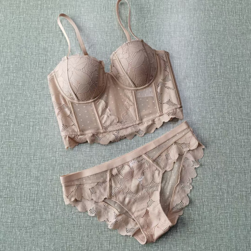 Set de sutien cu jumatate de cupa Push Up din dantela Lenjerie intimă cu bretele detașabile Sutien în formă de 7 piepți pentru femei Lenjerie sexy frumoasă