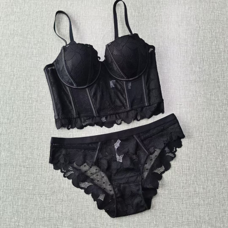 Set de sutien cu jumatate de cupa Push Up din dantela Lenjerie intimă cu bretele detașabile Sutien în formă de 7 piepți pentru femei Lenjerie sexy frumoasă