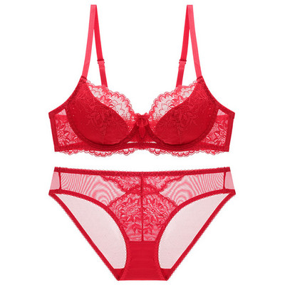 2021 Nou Set de sutien și chiloți cu căptușeală subțire, din dantelă din plasă, sexy, cu push-up, lenjerie de corp pentru femei, cupa ABCDE 95D