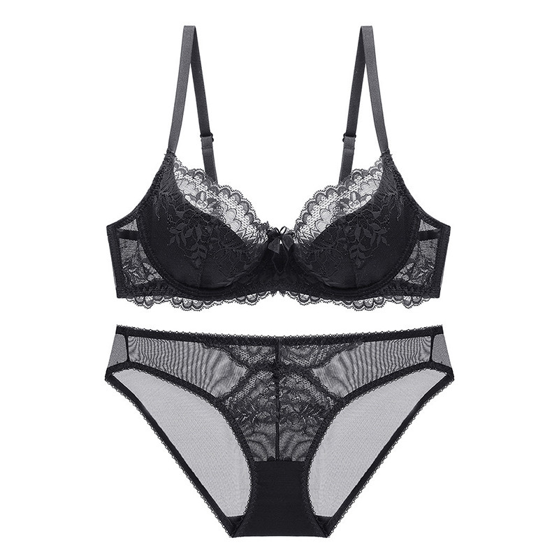 2021 Nou Set de sutien și chiloți cu căptușeală subțire, din dantelă din plasă, sexy, cu push-up, lenjerie de corp pentru femei, cupa ABCDE 95D